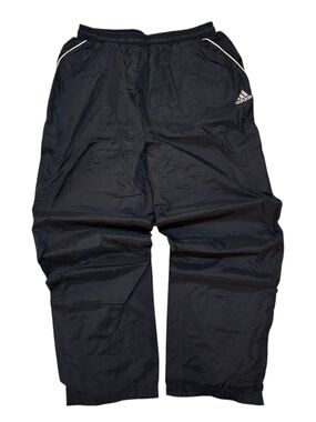 Vintage Adidas Black Baggy Track Pants with White Trim